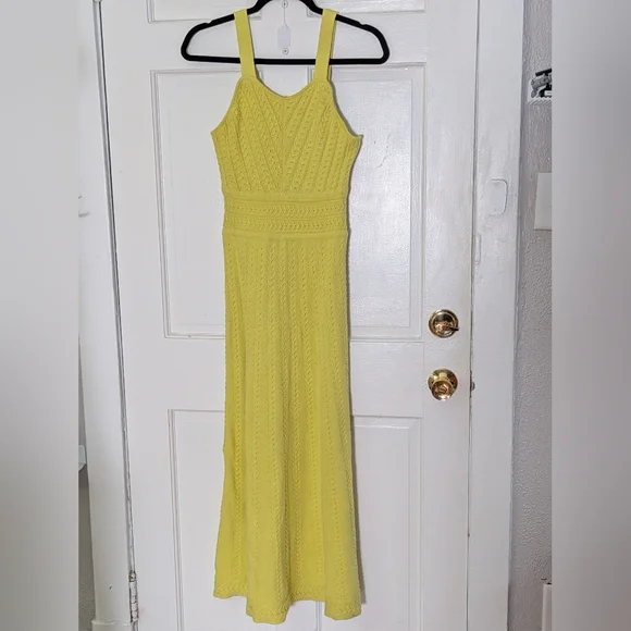 Haute Hippie Chartreuse Knit Maxi Dress XS Textured Resort Coastal Summer - Picture 2 of 6